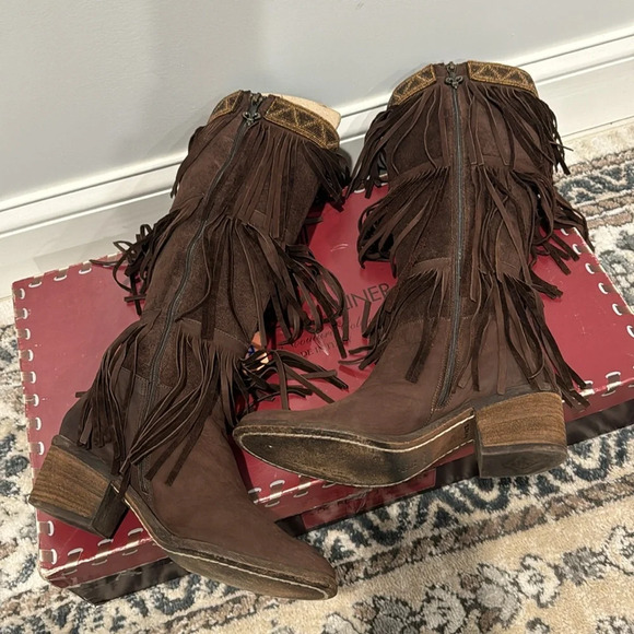 Donald Pliner Women’s Couture Brown Suede Fringe Boots Denise Knee High Beaded 7 - Picture 9 of 14